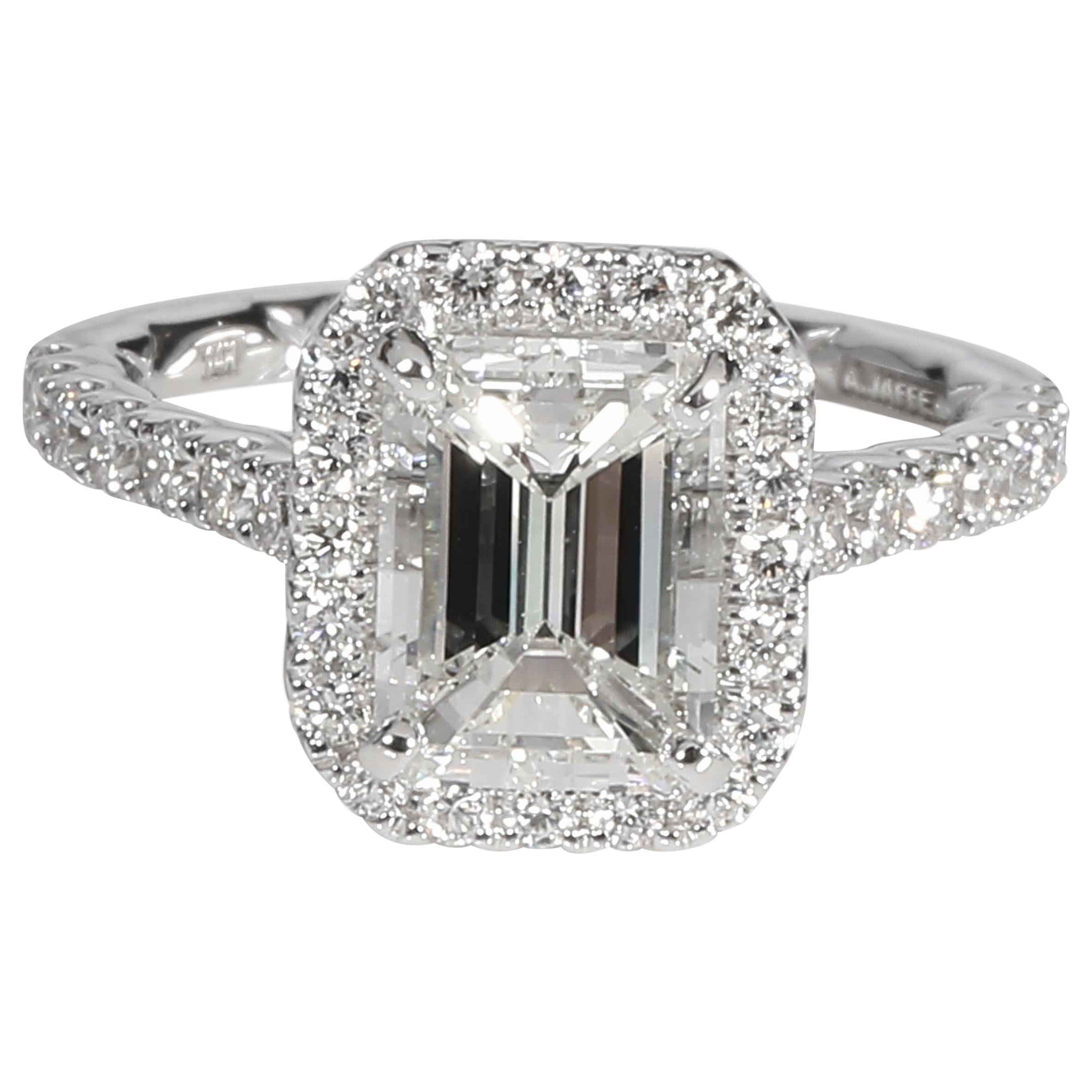 Emerald Halo Diamond Engagement Ring in 14 Karat White Gold G VS2 2.01 Carat