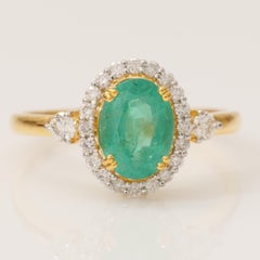 Anello con diamante Emerald Halo in oro massiccio 14 carati (certificato)