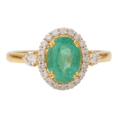 Smaragd-Halo-Diamant-Edelsteinring aus 14 Karat massivem Gold (zertifiziert)