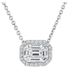 Emerald Diamond Necklace in 14k White Gold Halo Diamond Pendant, Shlomit Rogel