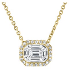 Smaragd-Halo-Diamant-Halskette aus 14k Gelbgold, Shlomit Rogel