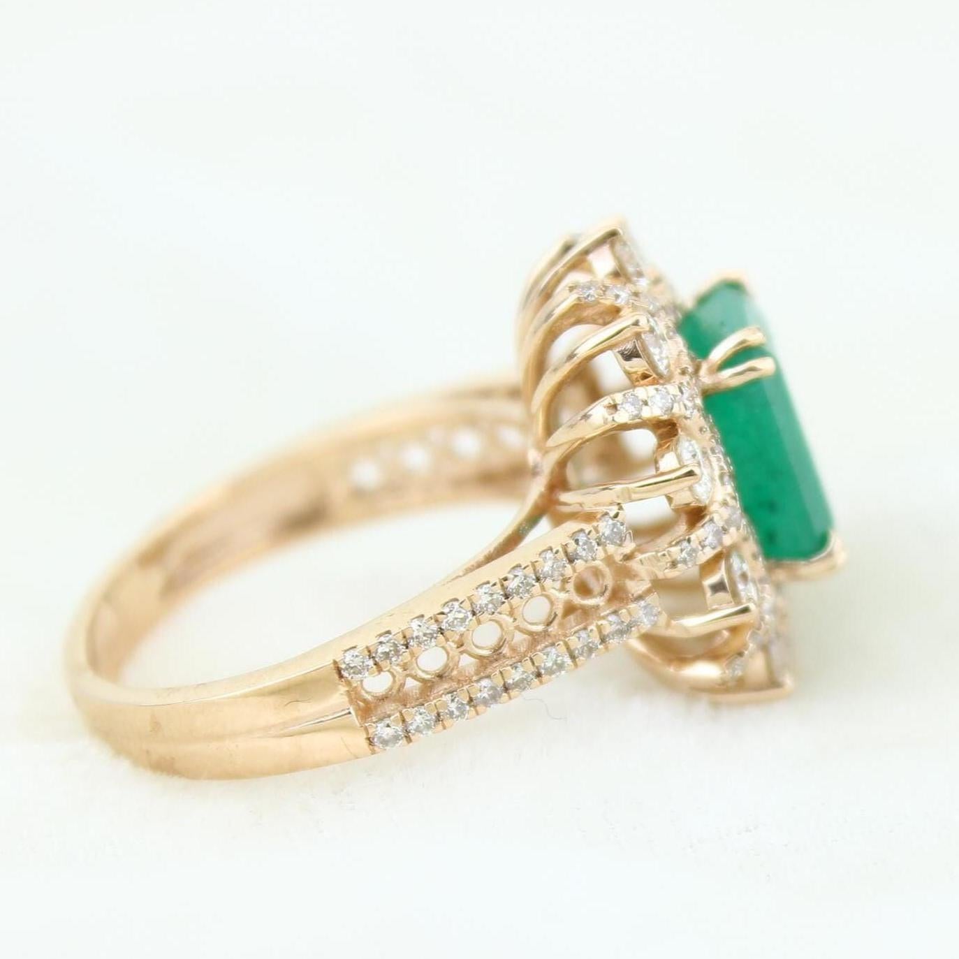 De las mujeres Anillo de diamantes con halo de esmeralda en oro macizo de 14k (certificado) en venta