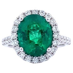Antique Emerald Halo Ring #17793