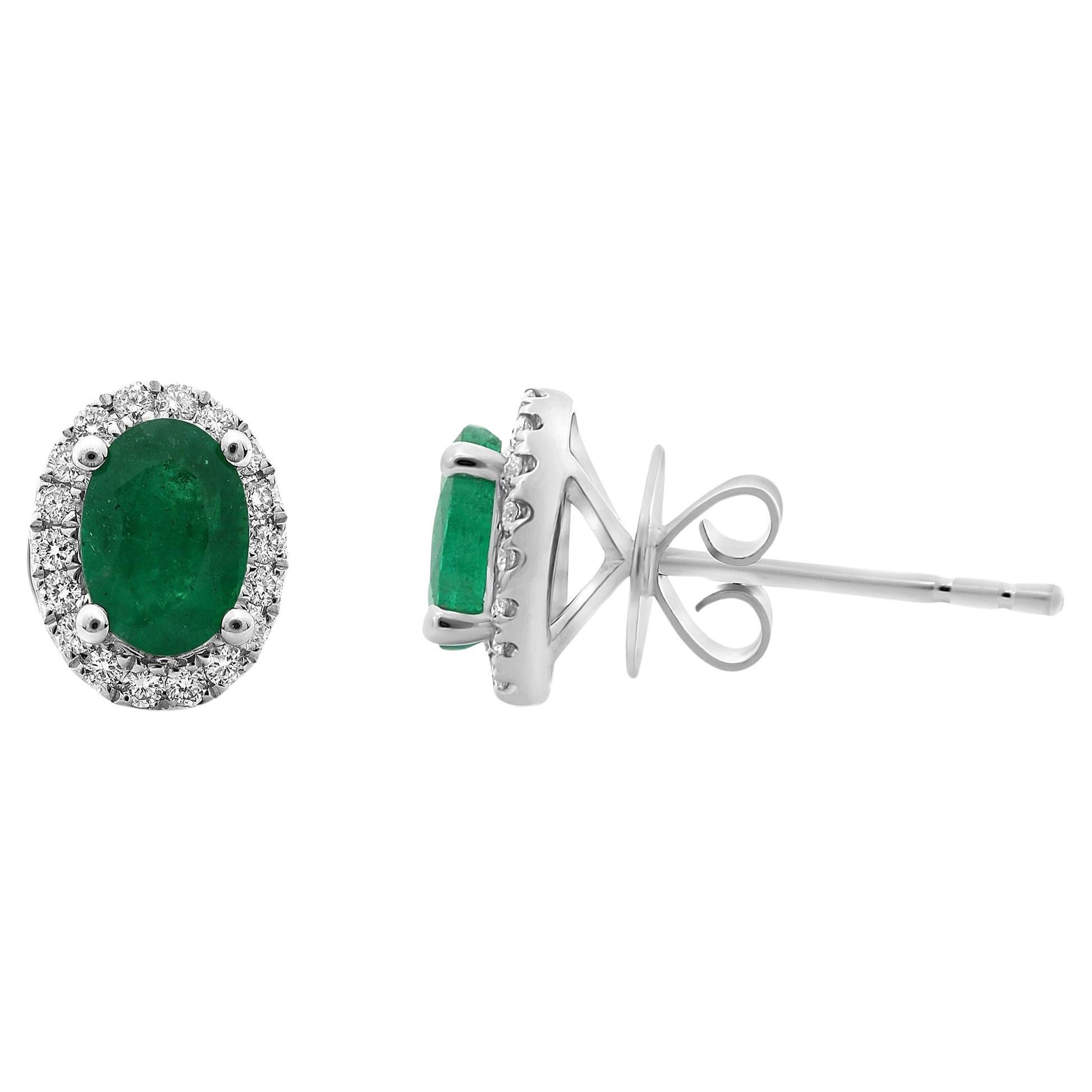 Emerald Halo Stud Earrings For Sale