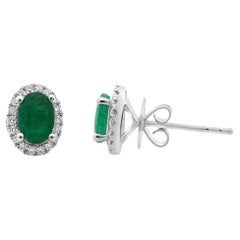 Emerald Halo Stud Earrings