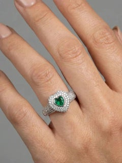 Smaragd Herz 14K (18K Custom) Weißgold Diamant Ring