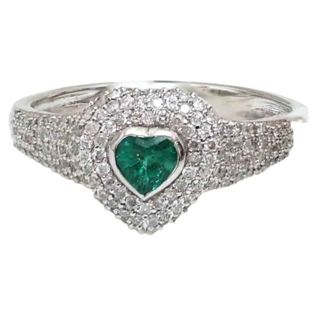 For Sale:  0.27ct Heart Emerald & Diamond Halo 14K White Gold Ring