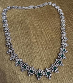 Emerald Heart Cabochon and Diamond Filigree Necklace in Platinum