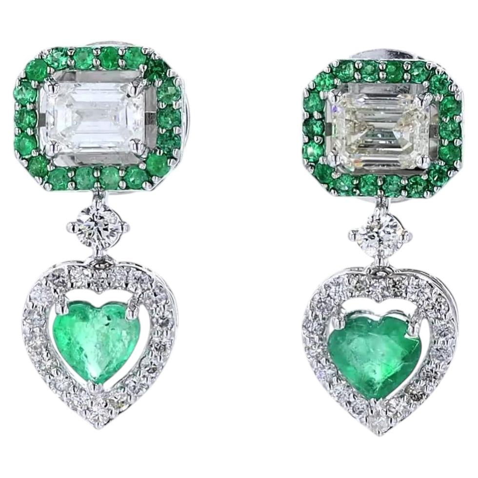 Emerald Heart Drop Halo Natural Diamond Earrings in 14K Solid Gold (Certified)