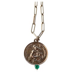 Emerald Heart Medal Necklace Chain Virgin Mary Pendant J Dauphin