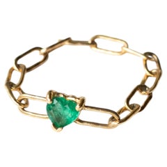 Emerald Heart Ring Chain Ring 14K Gold Stackable J Dauphin