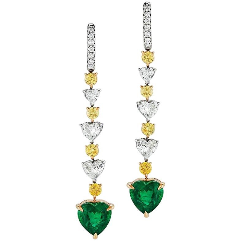 Emerald Heart Shape And Yellow Diamond Earring By RayazTakat