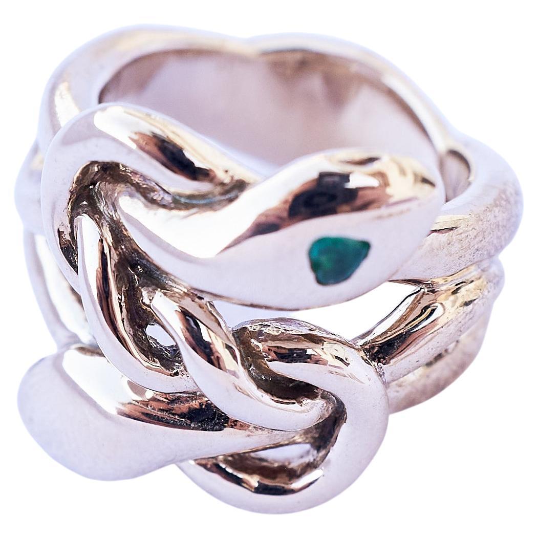 Emerald Heart Double Twisted Two Snake Head Ring 
Style: Cocktail Ring 
Material: Polished Bronze 
Designer: J Dauphin

J DAUPHIN 