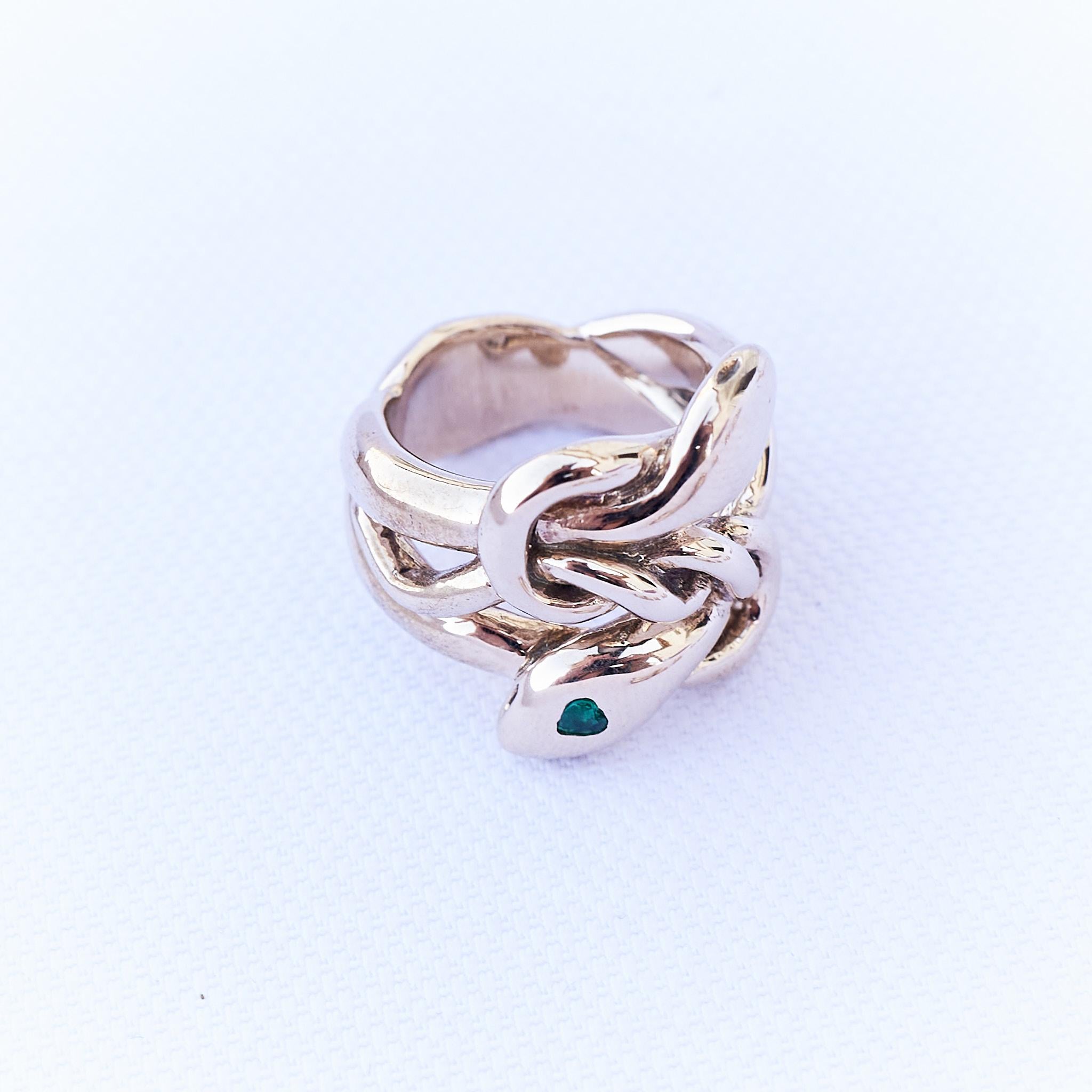 Smaragd-Herz-Schlangenring Cocktail-Ring Bronze J Dauphin (Viktorianisch) im Angebot