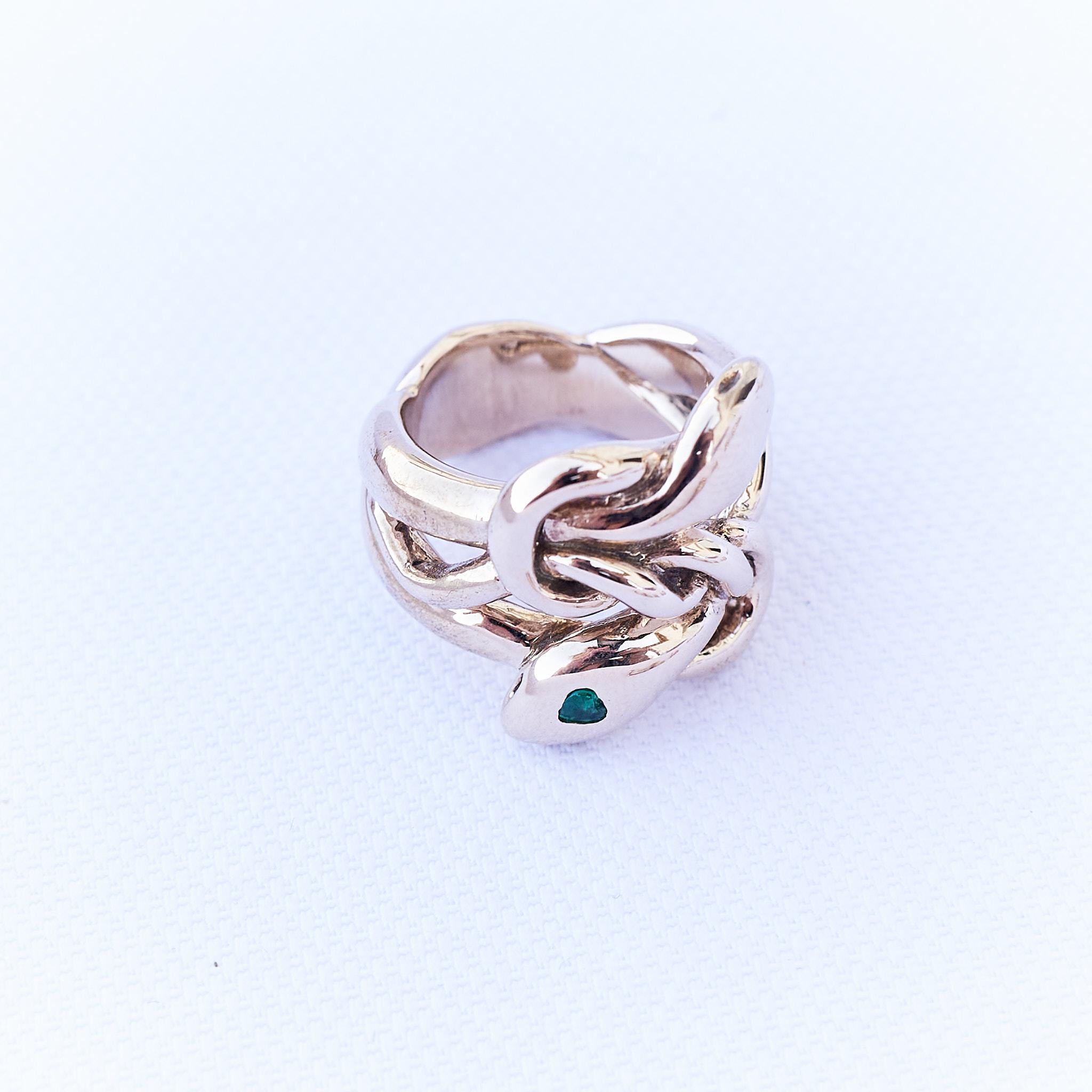 Smaragd-Herz-Schlangenring Cocktail-Ring Bronze J Dauphin (Herzschliff) im Angebot