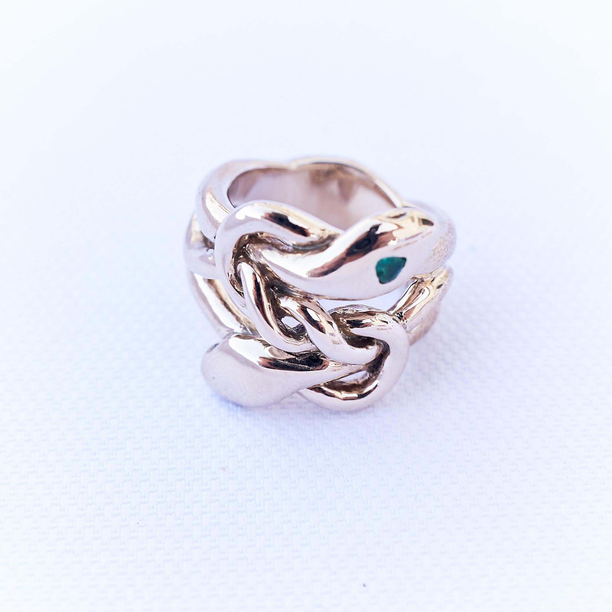 Victorian Emerald Heart Snake Ring Cocktail Ring Bronze J Dauphin For Sale
