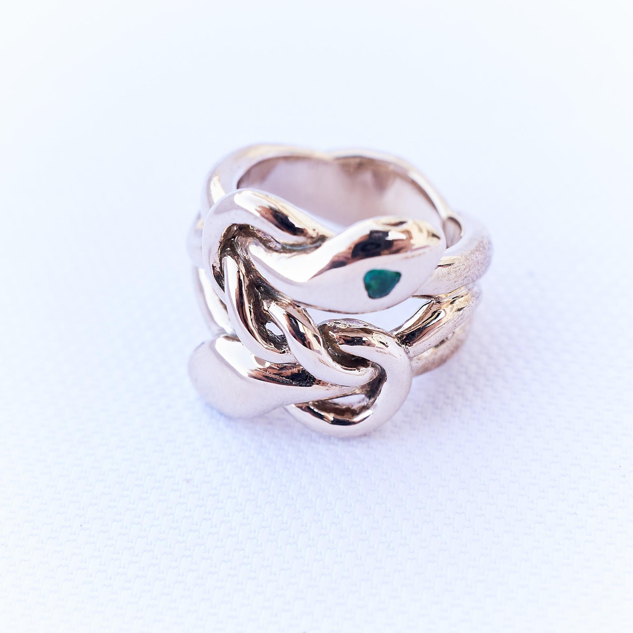 Smaragd-Herz-Schlangenring Cocktail-Ring Bronze J Dauphin im Angebot 1