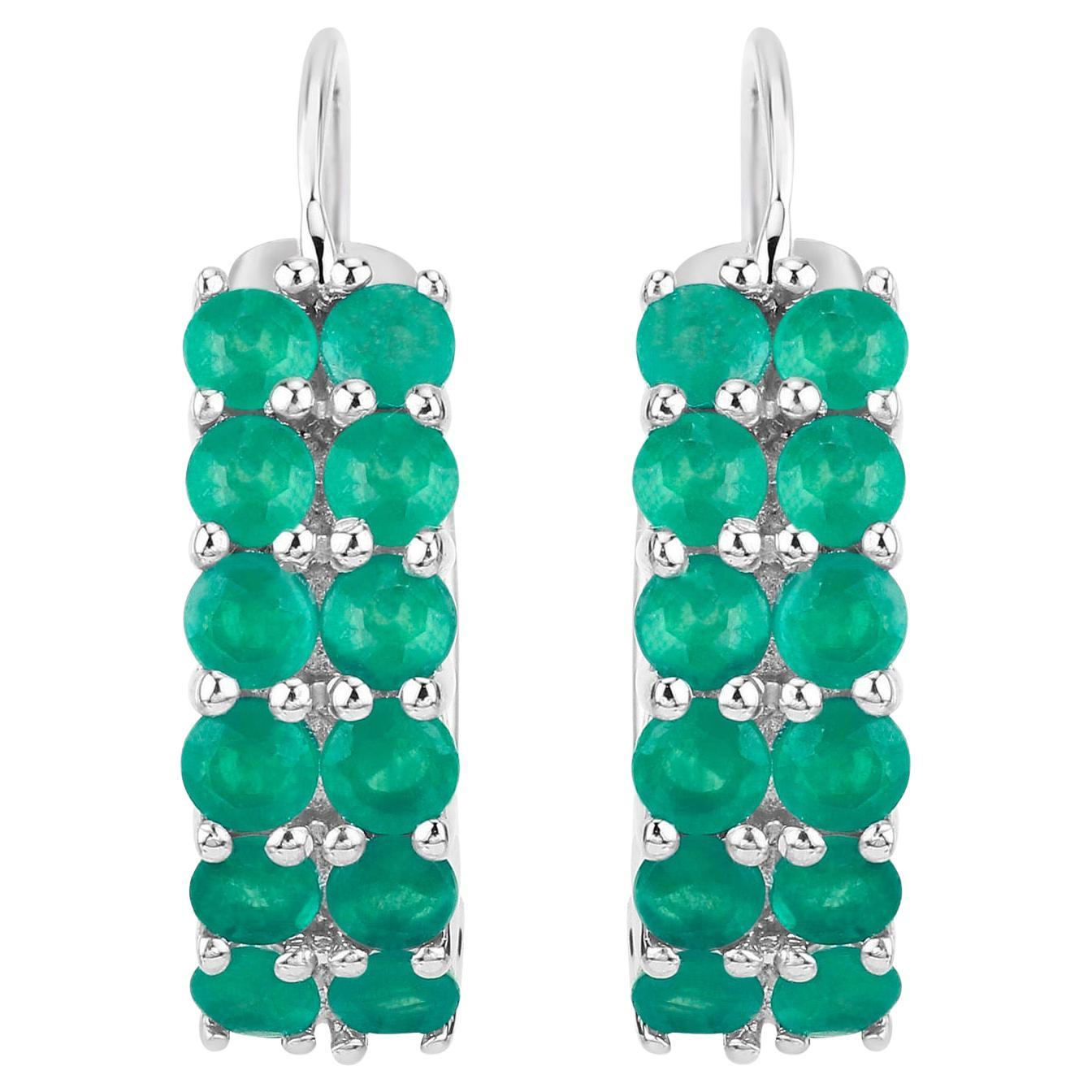 Orecchini a cerchio con smeraldo 2,3 carati placcati in rodio A. Silver