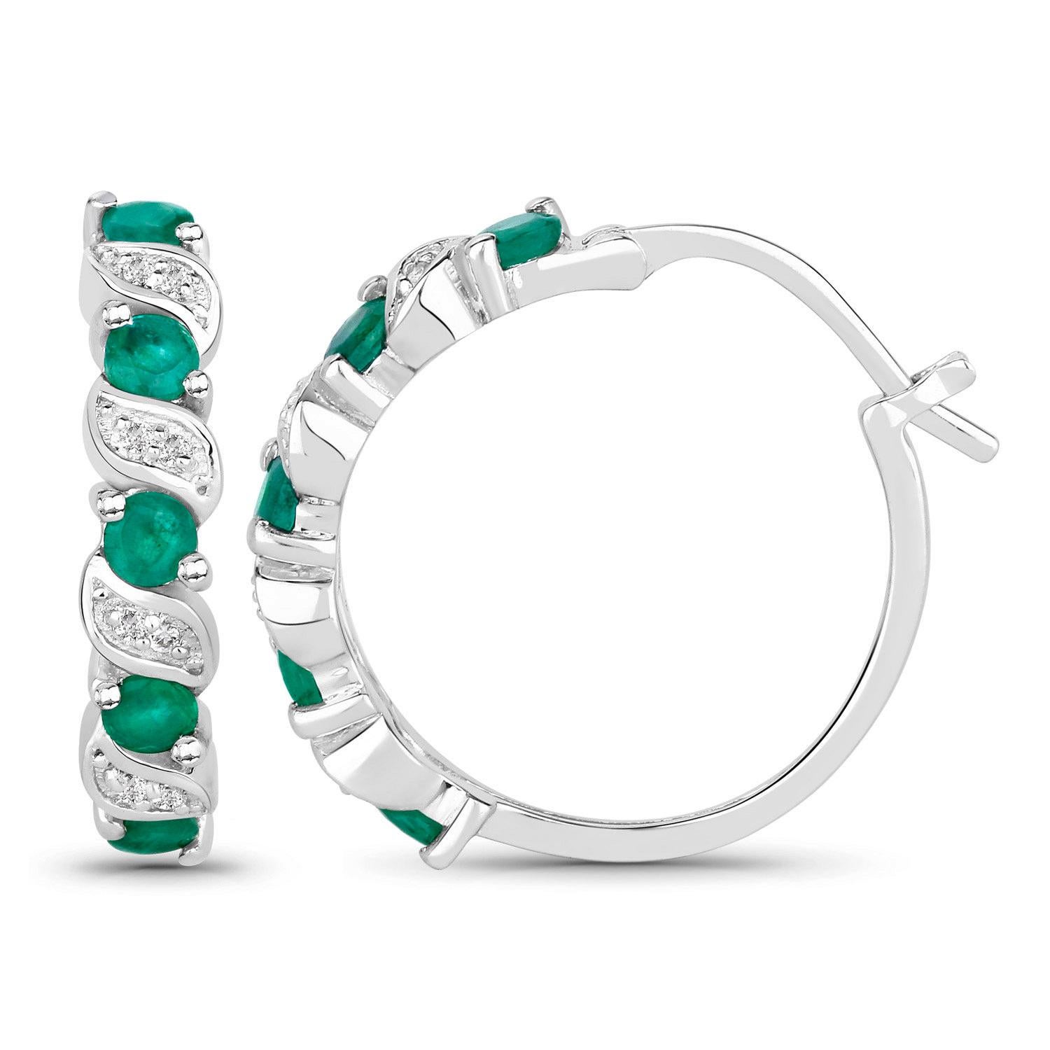 Smaragd-Ohrringe Rhodiniert Sterling Silber (Zeitgenössisch) im Angebot