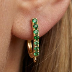 0.40ct Round-Cut Emerald 18K Yellow Gold Hoop Earrings