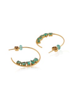 Créoles en émeraudes fabriquées à la main en or jaune 18 carats