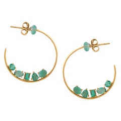 Emerald Hoops Earrings Handcrafted in 18K Yellow Gold