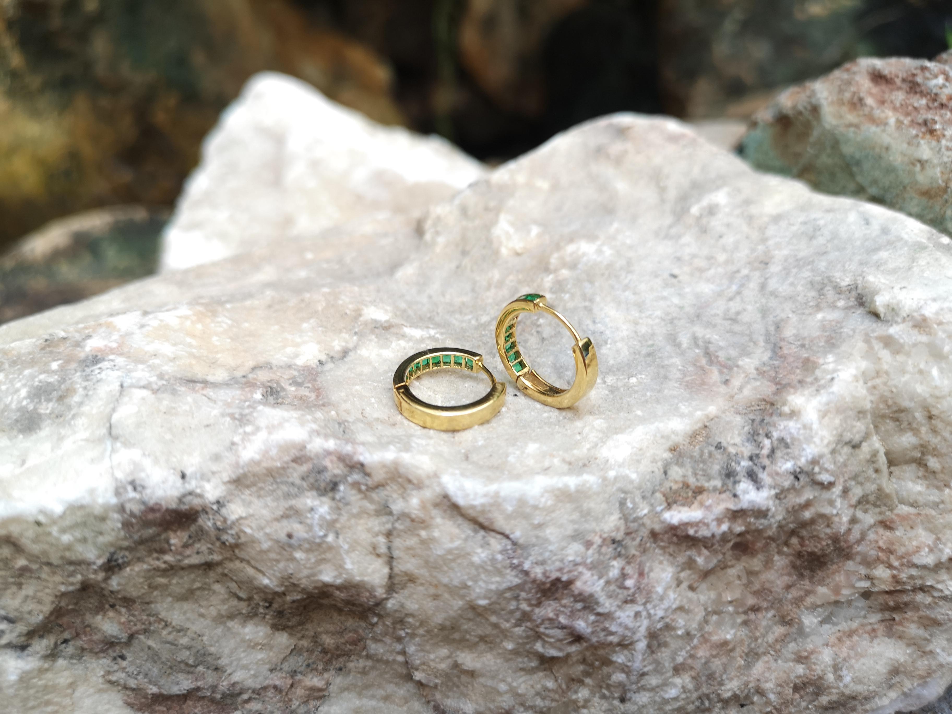 Princess Cut Emerald Huggies/Hoop Earrings Set in 18 Karat Gold Settings
