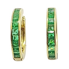 Emerald Huggies/Hoop Earrings Set in 18 Karat Gold Settings