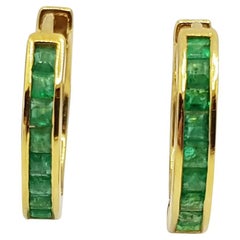 Emerald Huggies / Hoop Earrings Set in 18 Karat Gold Settings