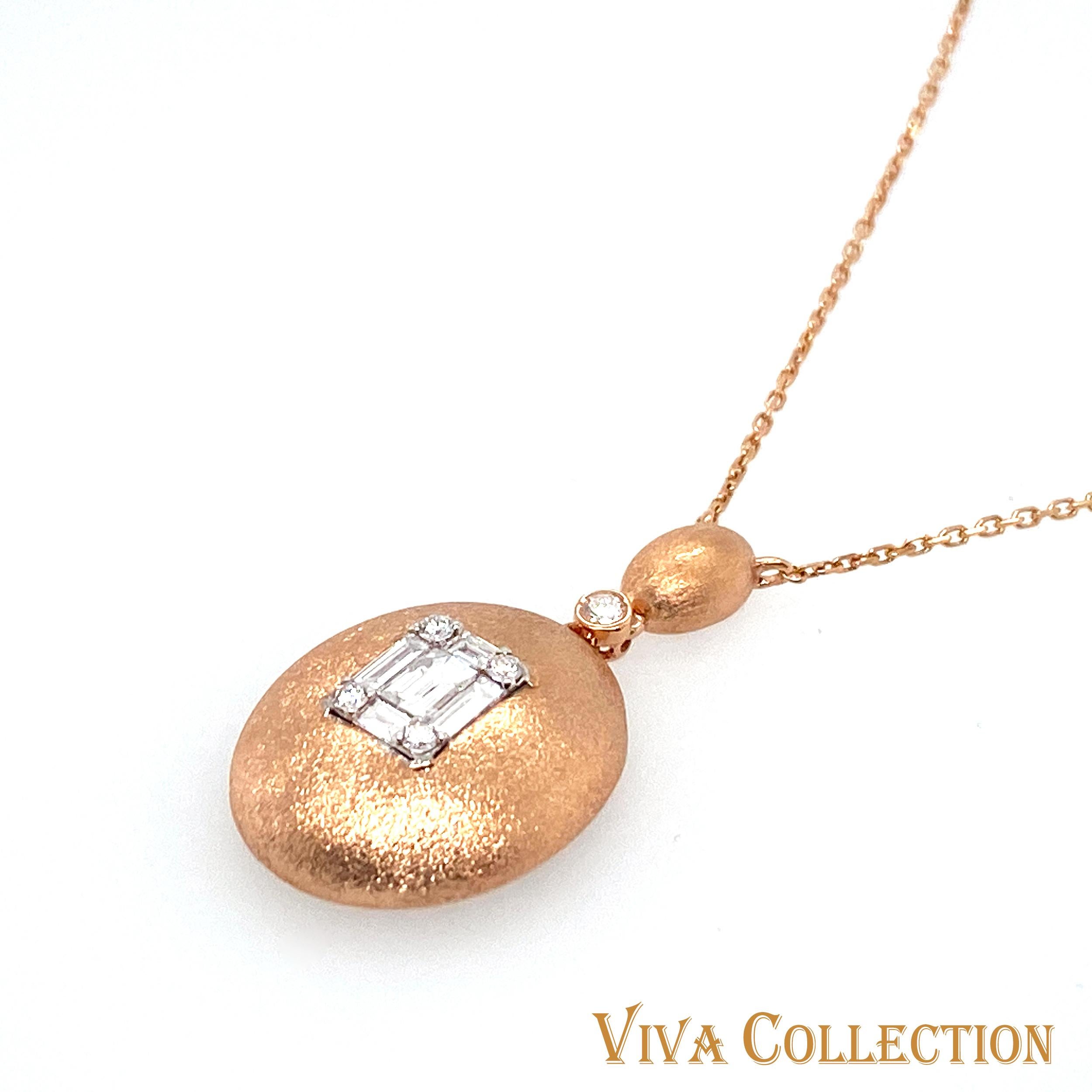 Modern Emerald Illusion Diamond Pendant Necklace 18 Karat Rose Gold For Sale