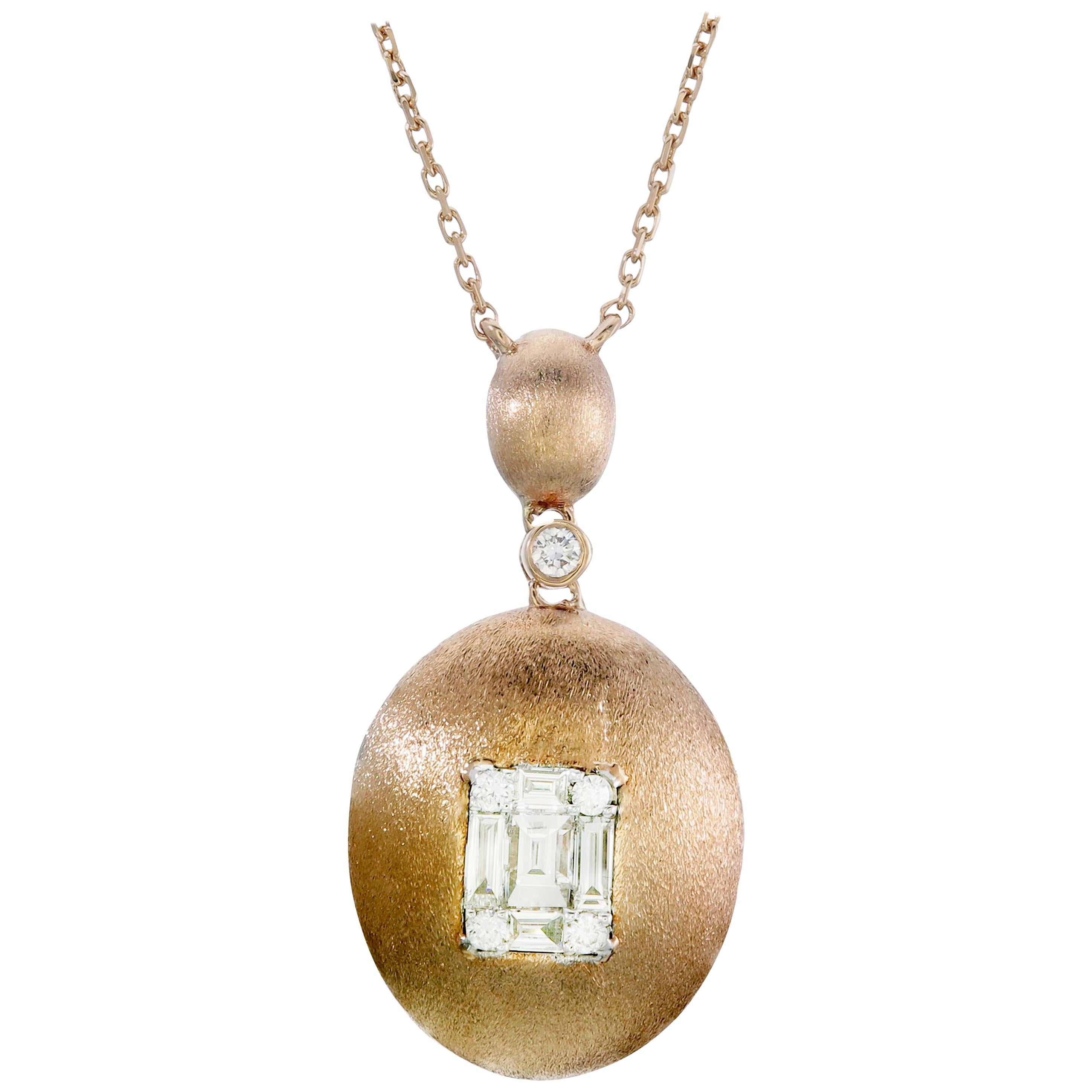 Emerald Illusion Diamond Pendant Necklace 18 Karat Rose Gold For Sale