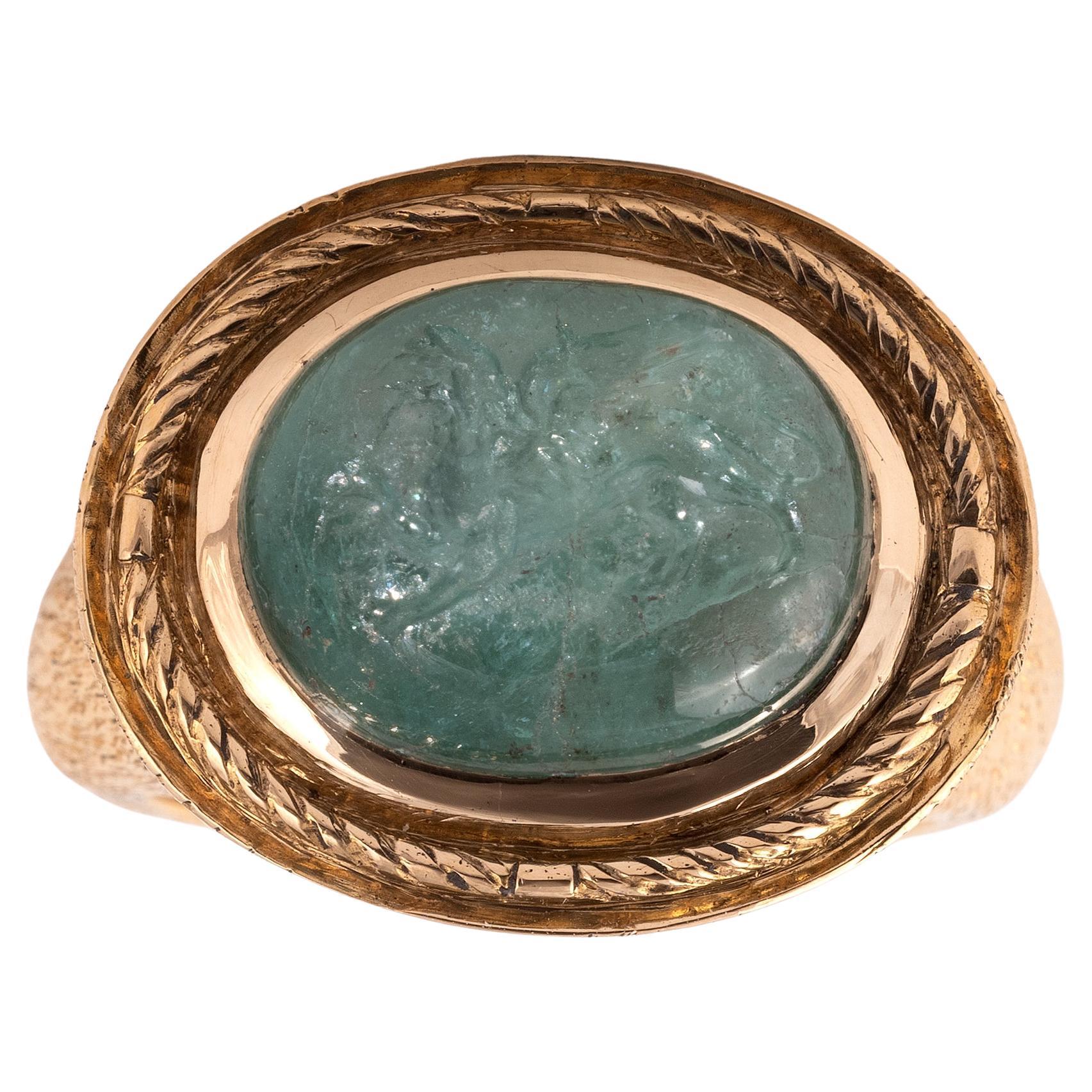 Emerald Intaglio Ring Late 18th Century With Griffin For Sale