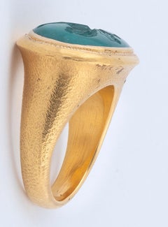 Emerald Intaglio Ring Late 18th Century with Lion & Eros