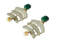 Emerald Jade Gold Natural Pearls Earrings