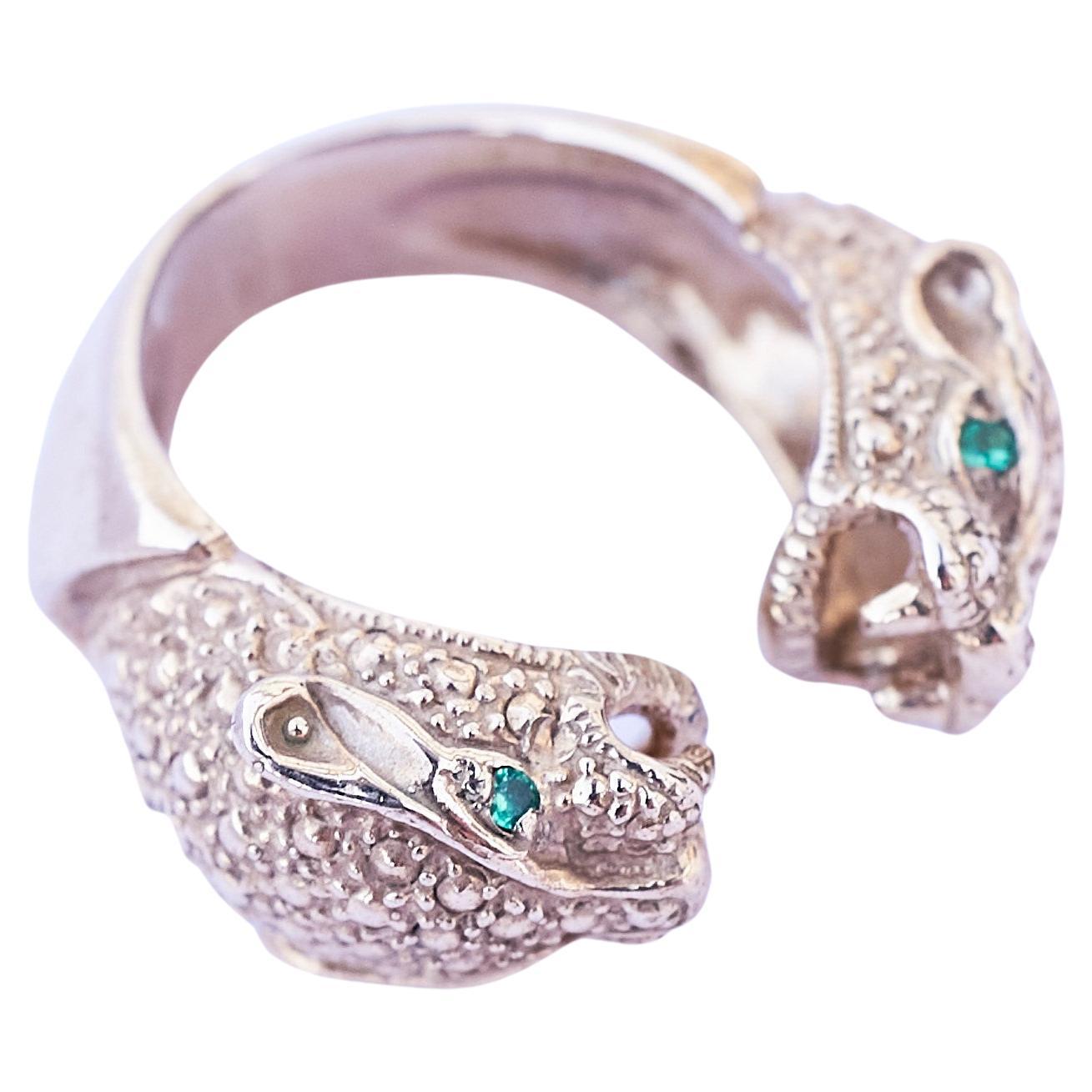 Contemporary Emerald Jaguar Panther Ring Bronze Cocktail Ring Animal Jewelry j Dauphin For Sale