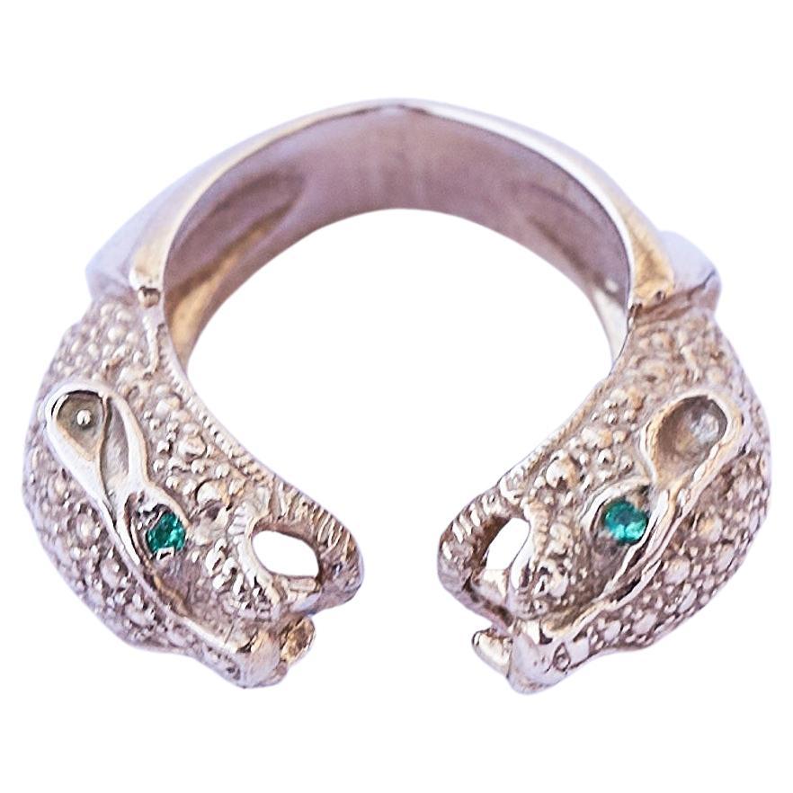 Brilliant Cut Emerald Jaguar Panther Ring Bronze Cocktail Ring Animal Jewelry j Dauphin For Sale