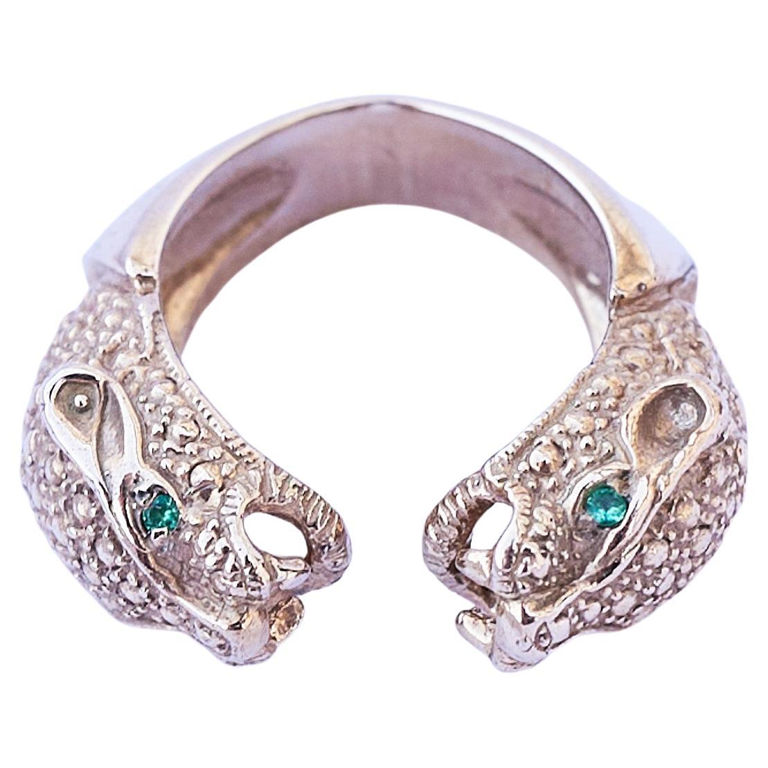 Women's Emerald Jaguar Panther Ring Bronze Cocktail Ring Animal Jewelry j Dauphin For Sale