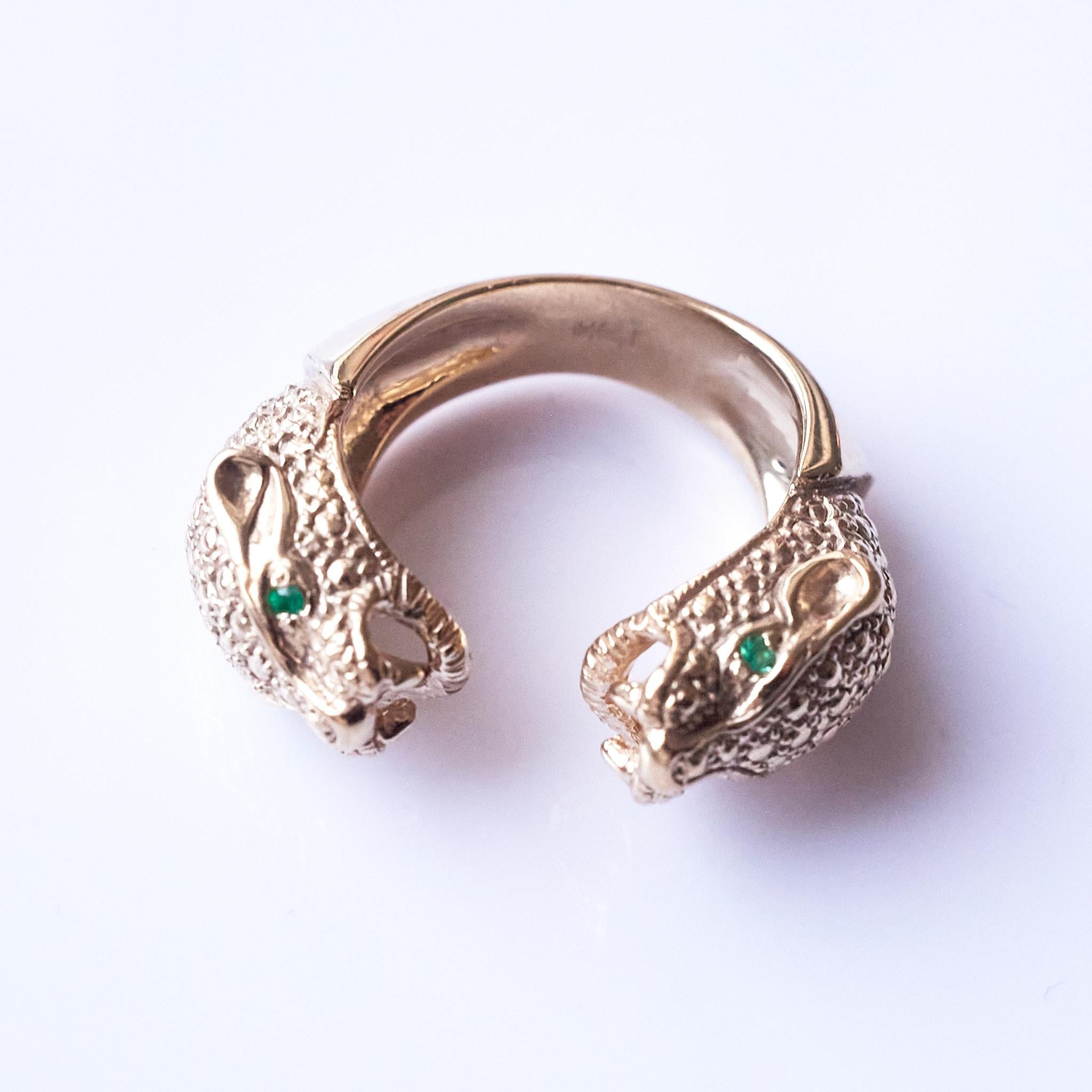 Smaragd Jaguar Ring Tierschmuck Cocktail-Ring Bronze J Dauphin im Angebot 2