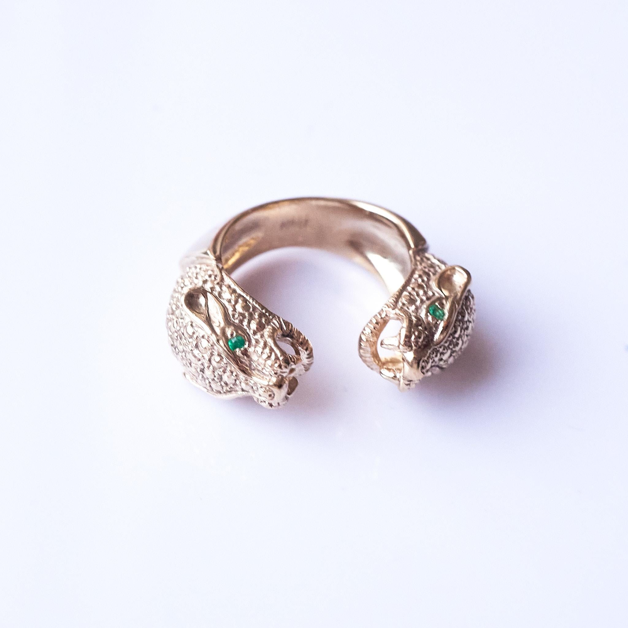 Smaragd Jaguar Ring Tierschmuck Cocktail-Ring Bronze J Dauphin im Angebot 3