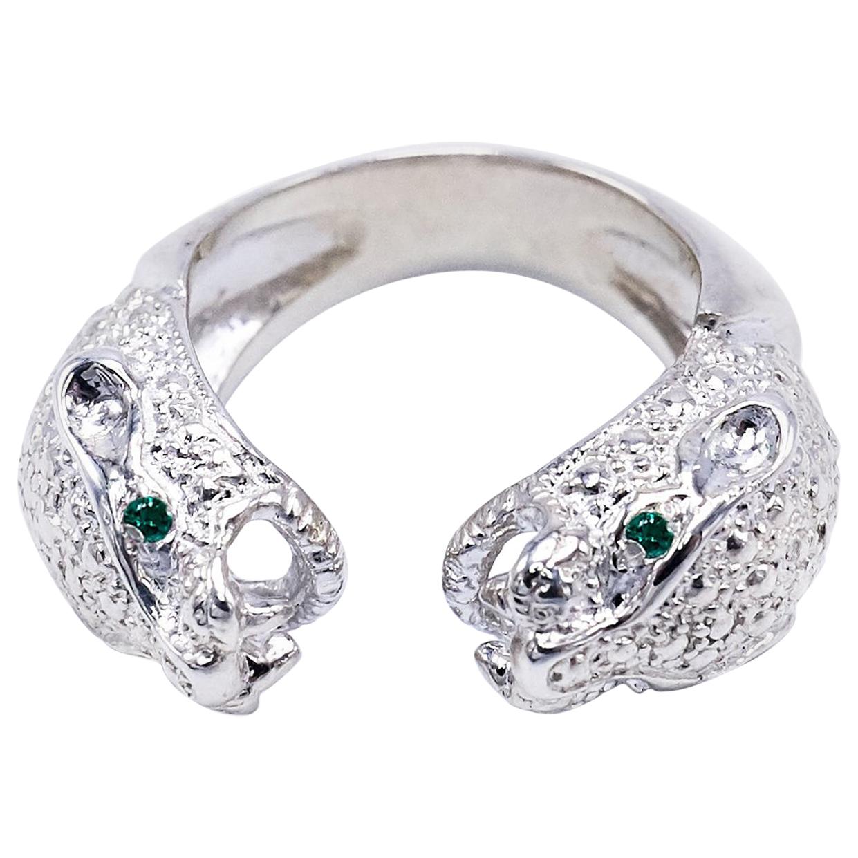 Brilliant Cut Emerald Jaguar Ring Cocktail Statement Onesie Animal Jewelry Bronze J Dauphin For Sale