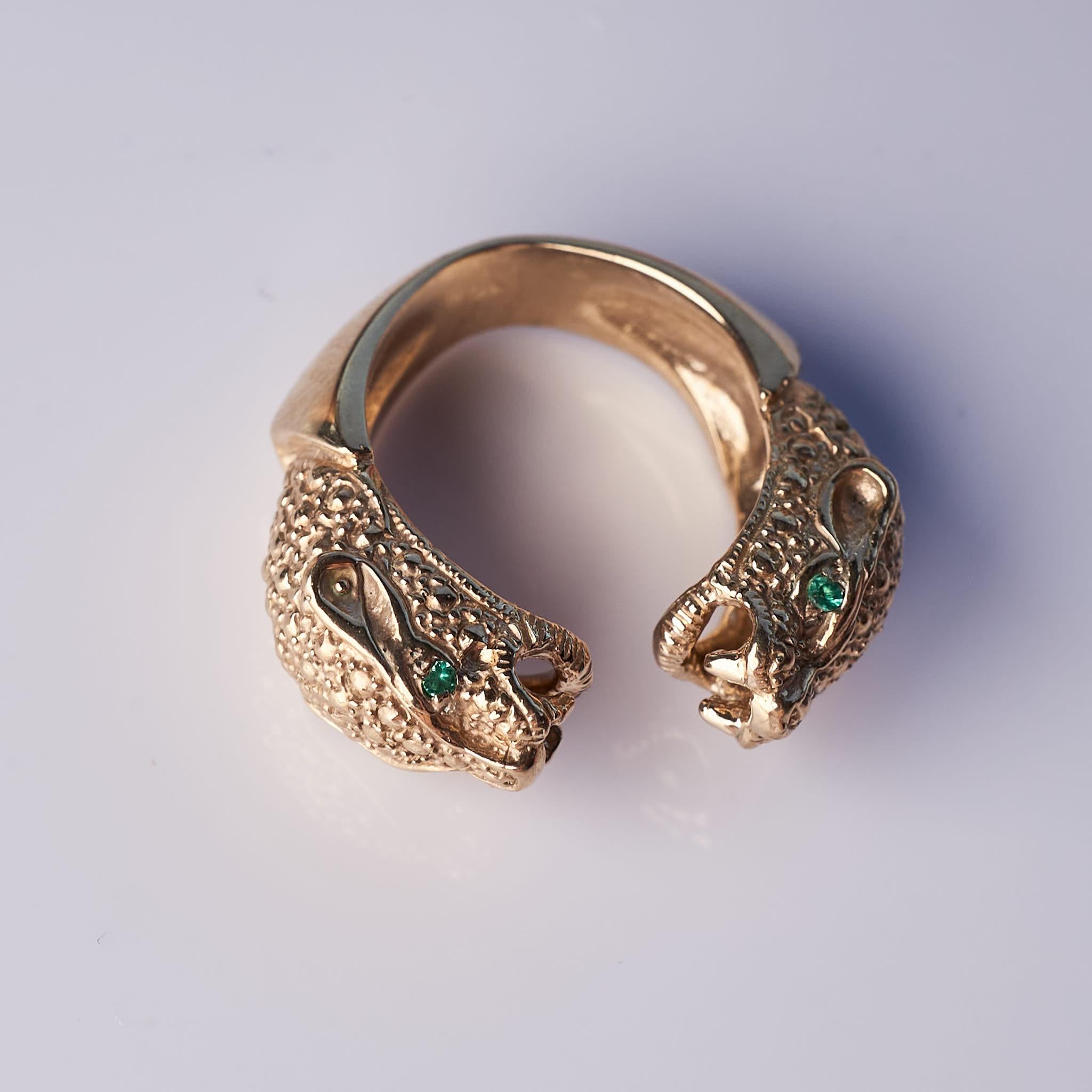 Emerald Jaguar Ring Gold Animal Cocktail Ring Animal Jewelry J Dauphin In New Condition For Sale In Los Angeles, CA