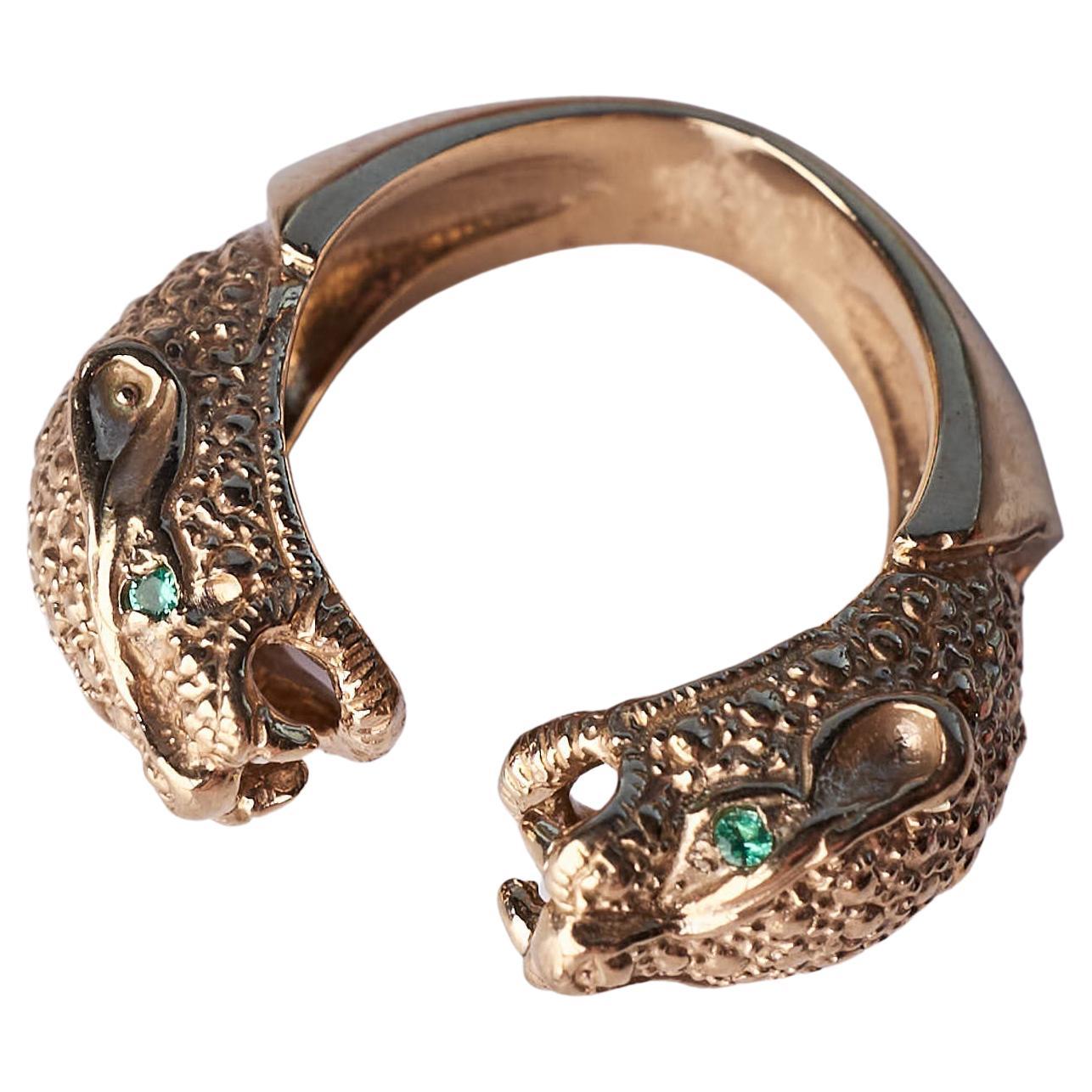 Esmeralda Anillo Jaguar Oro Anillo Cóctel Animal Joyería J Dauphin en venta