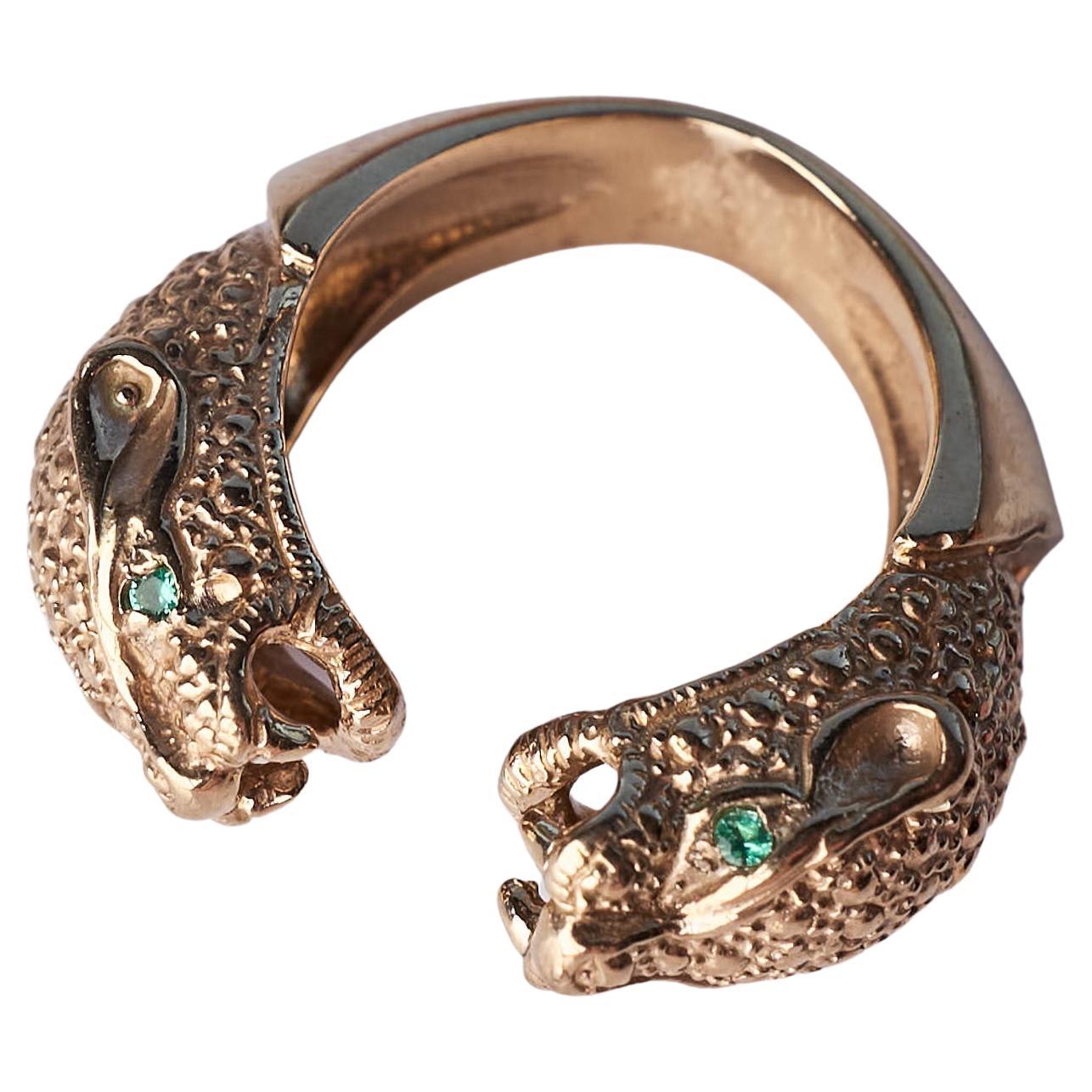 Emerald Jaguar Ring Gold Animal Cocktail Ring Animal Jewelry J Dauphin For Sale