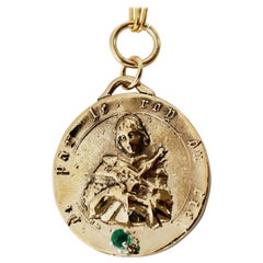Emerald Joan of Arc Medal Chain Necklace