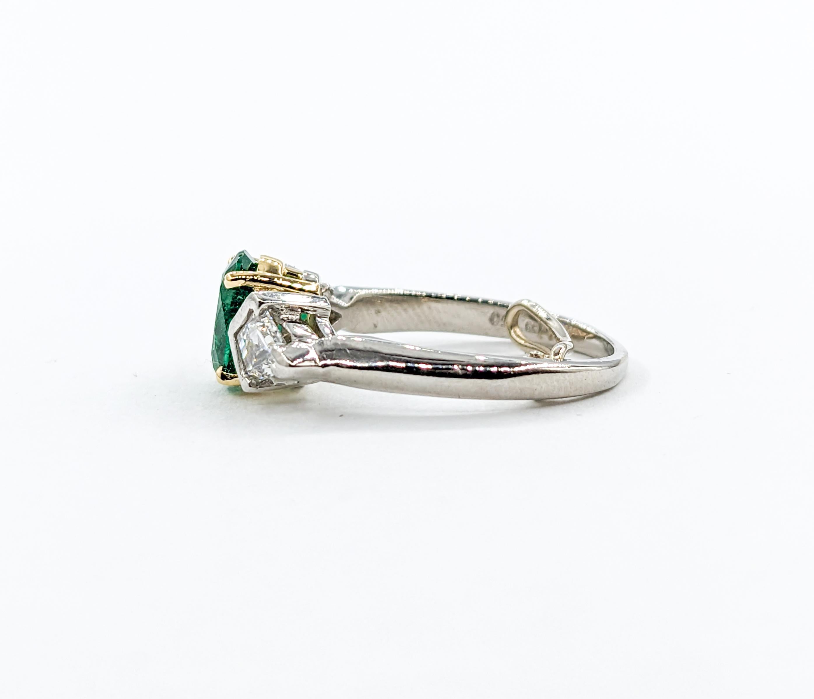 Emerald & Kite Shape Diamond Ring In Platinum For Sale 4