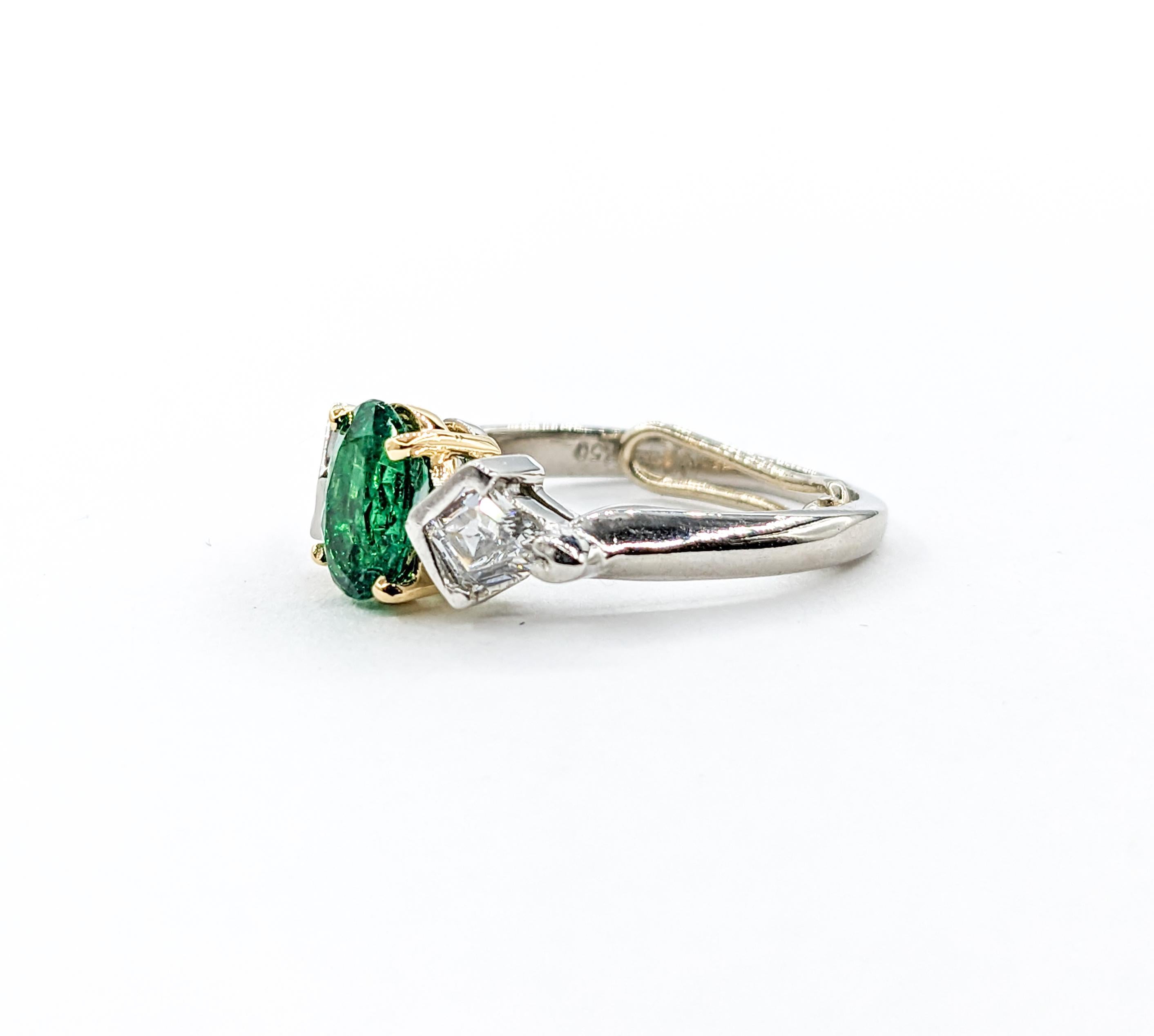 Emerald & Kite Shape Diamond Ring In Platinum For Sale 5