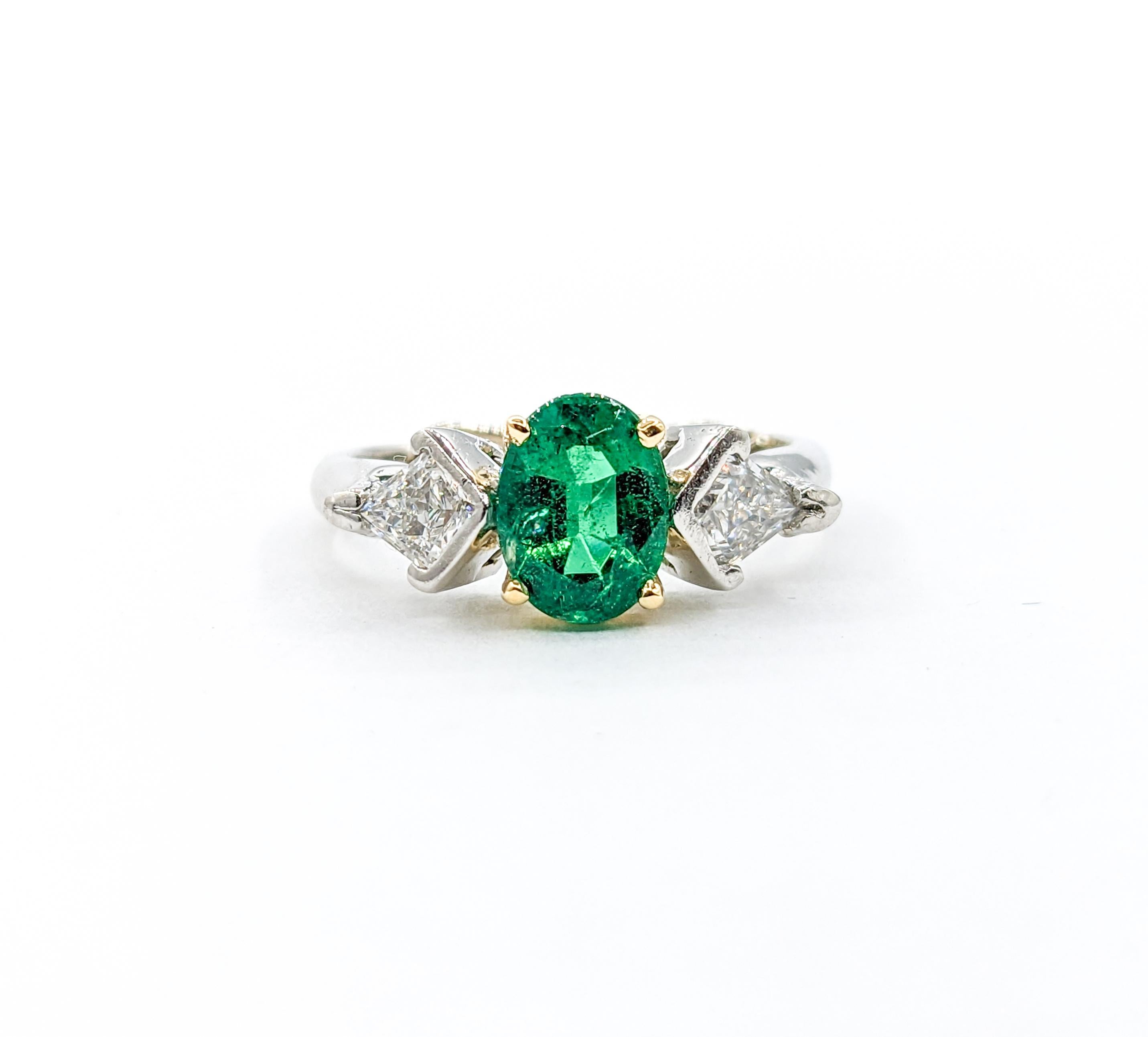 Emerald & Kite Shape Diamond Ring In Platinum For Sale 6