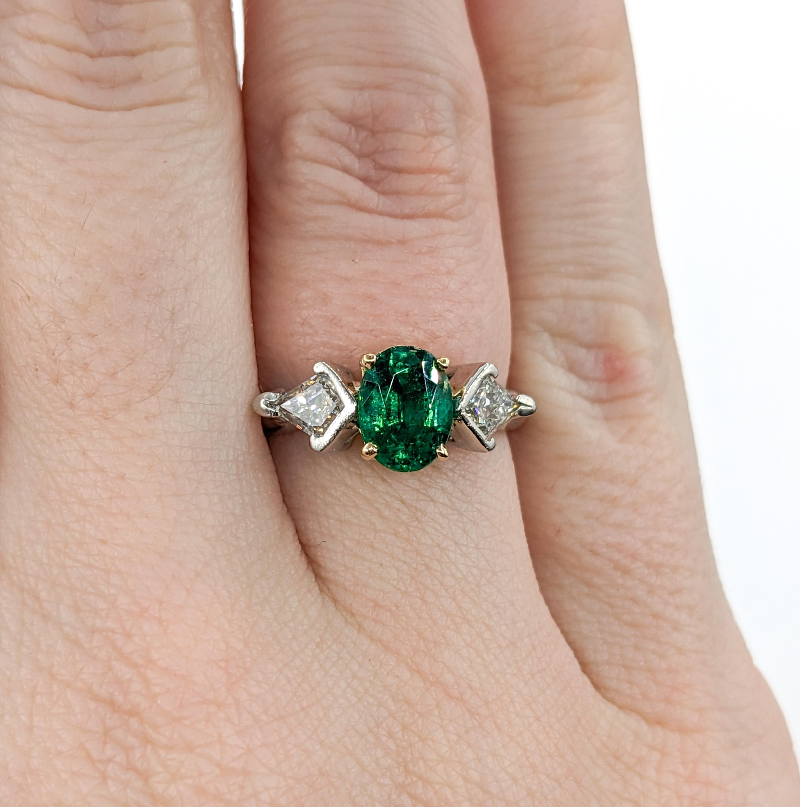 Women's Emerald & Kite Shape Diamond Ring In Platinum For Sale