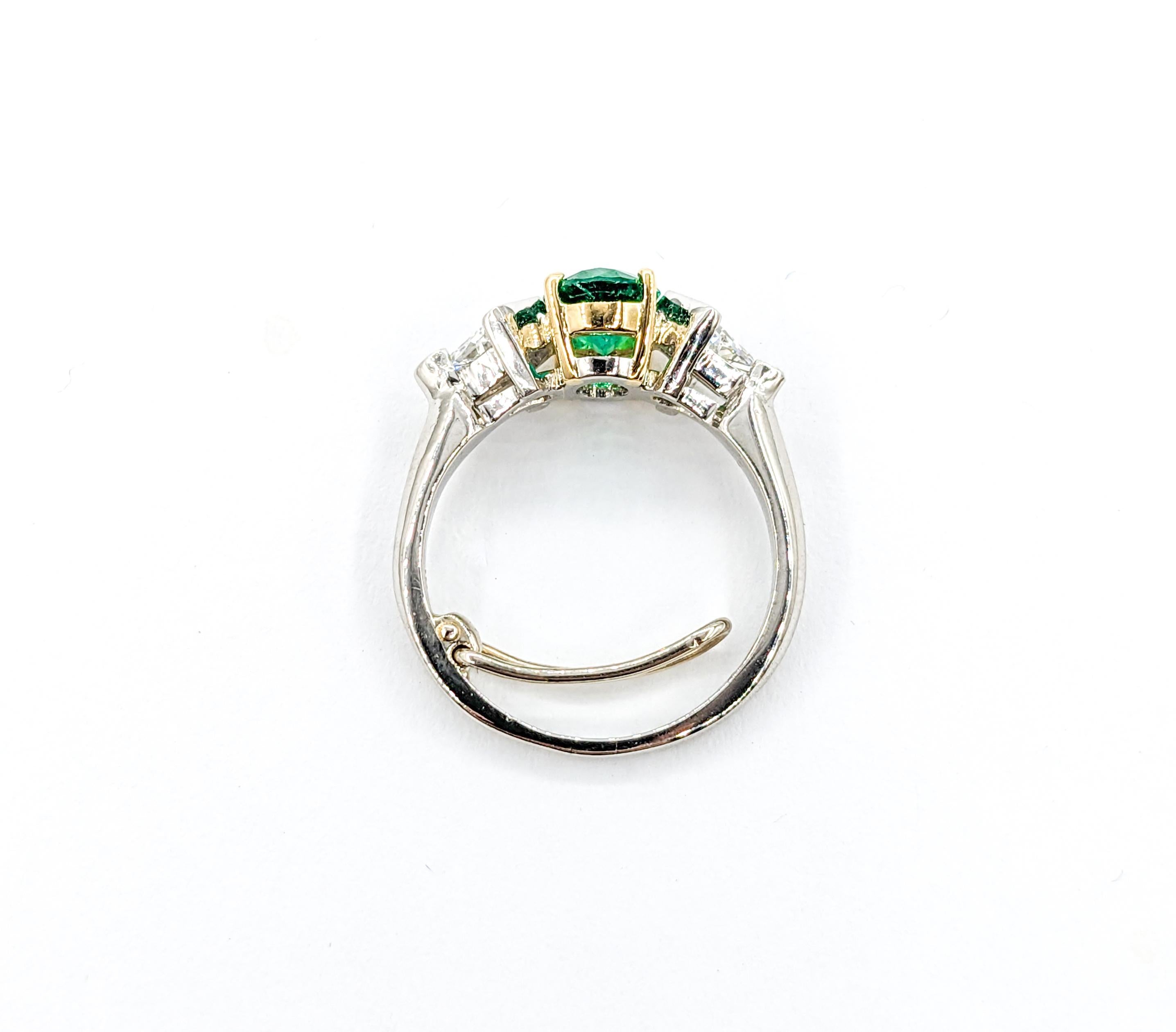 Emerald & Kite Shape Diamond Ring In Platinum For Sale 2