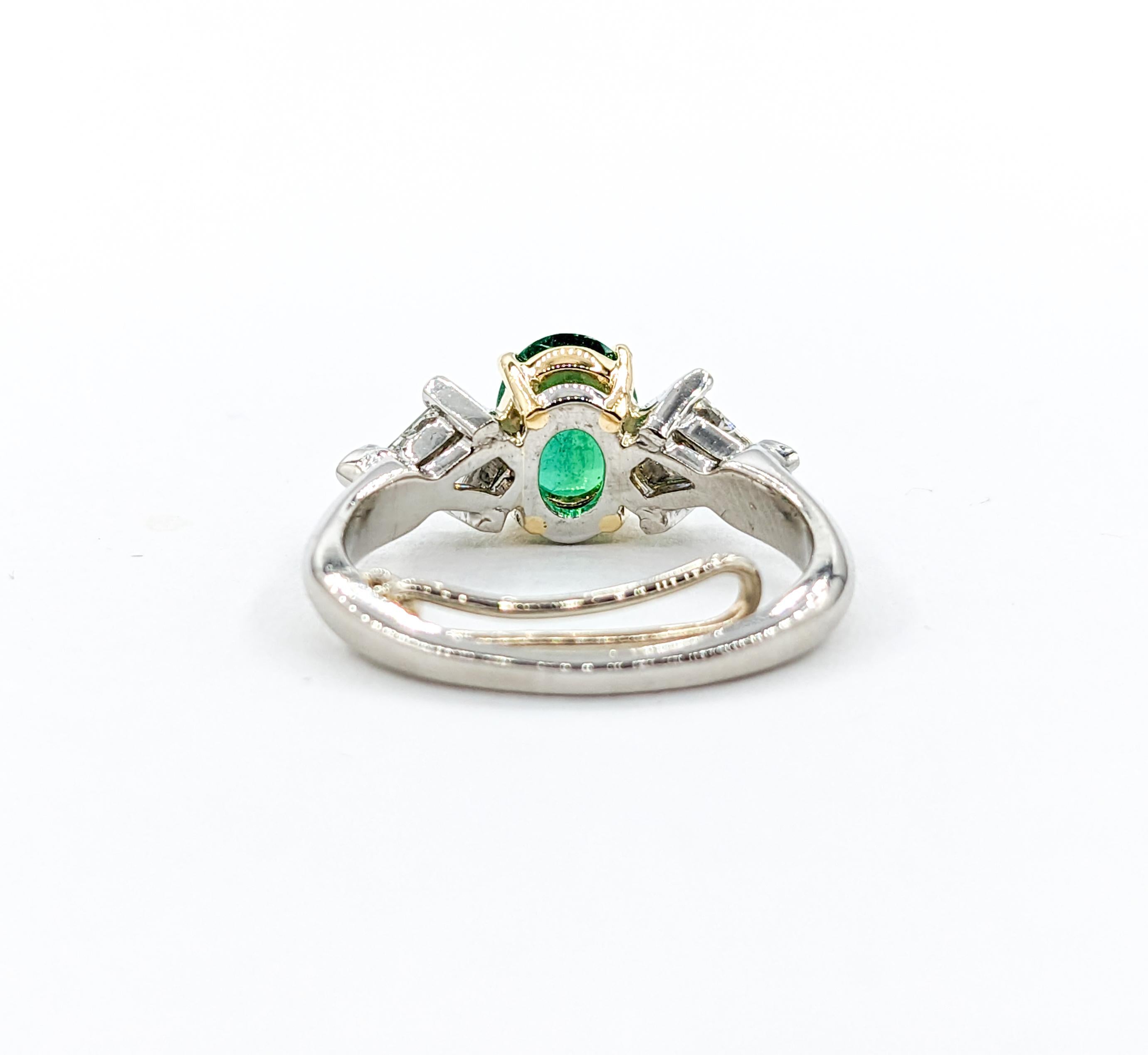 Emerald & Kite Shape Diamond Ring In Platinum For Sale 3